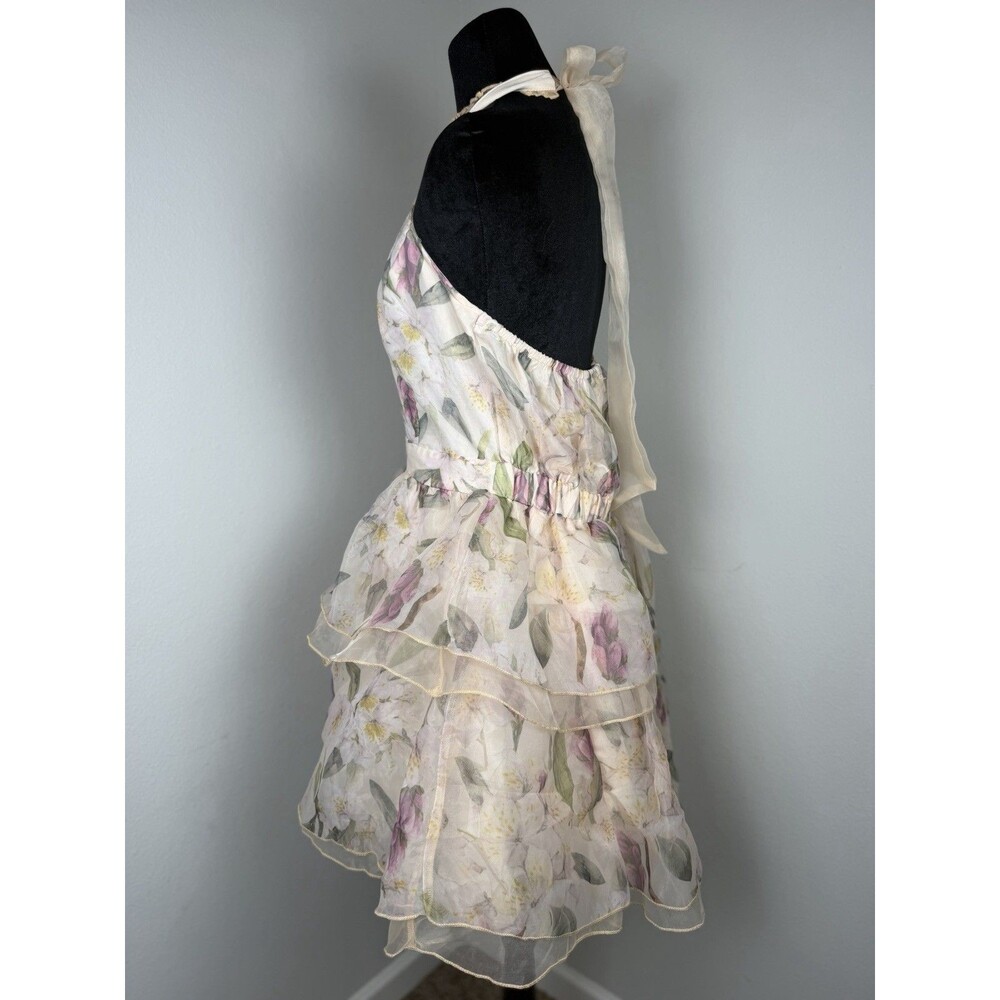 Arose Studio Danna Floral Print Halter Mini Dress Tiered Ruffle Size Large - Picture 16 of 16